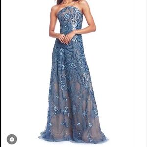 Rene Ruiz strapless embroidered blue ball gown